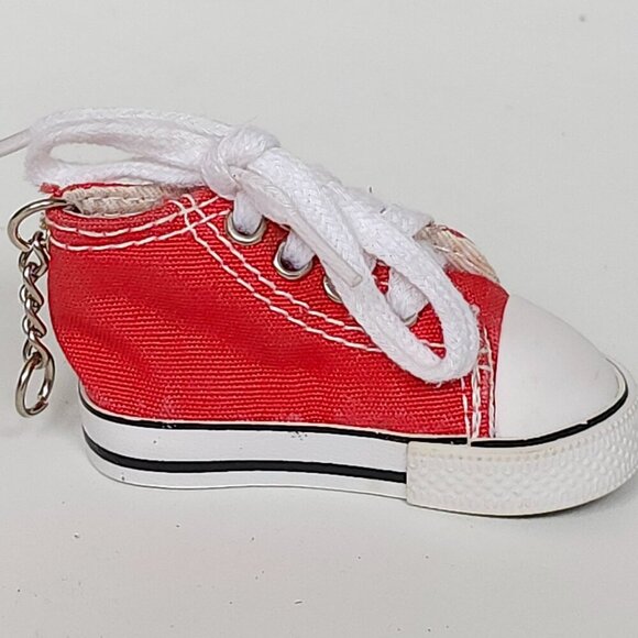 CLASSIC Converse Style Mini Shoe Key Chain RED WHITE Lace Up Shoe - Picture 2 of 5